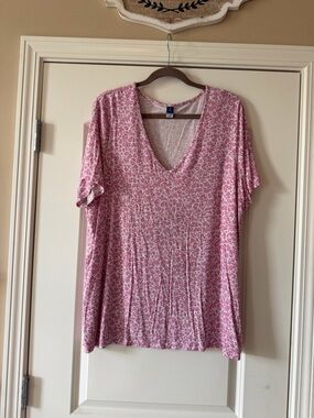 Old Navy Pink Floral V-Neck Short Sleeve Top XXL Tall